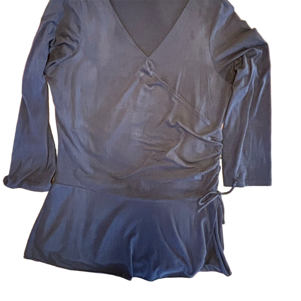 Bleeker & McDougal Blouse Womens M Navy Blue Wrap V-Neck Side Tie Peplum
